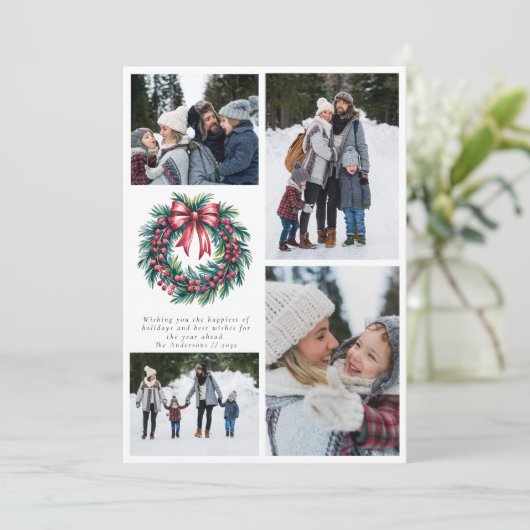 Cartes Pour Fêtes Annuelles Joyeux Noël Wreath Photo Collage (Debout devant)