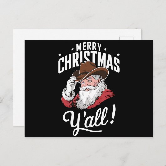 Cartes Pour Fêtes Annuelles Joyeux Noël Y'all Country Cowboy Père Noël (Devant / Derrière)