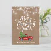 Cartes Pour Fêtes Annuelles Joyeux Noël Y'all Jar Lumières Camion Burlap (Debout devant)