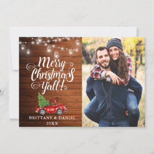 Cartes Pour Fêtes Annuelles Joyeux Noël Y'all Lumières Bois Camion Photo