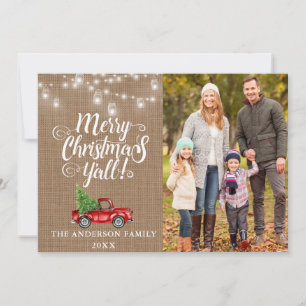Cartes Pour Fêtes Annuelles Joyeux Noël Y'all Lumières photo Burlap Camion