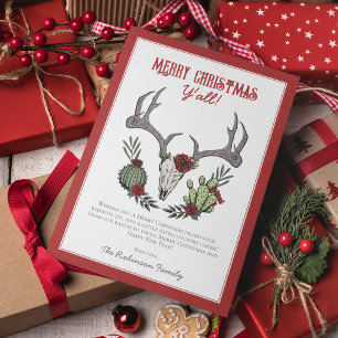 Cartes Pour Fêtes Annuelles Joyeux Noël Y'All Reindeer Skull and Cactus