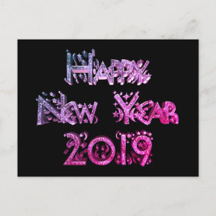 Cartes Pour Fêtes Annuelles Joyeux Nouvel An 2019 Elégant Black Rose Stars Tex