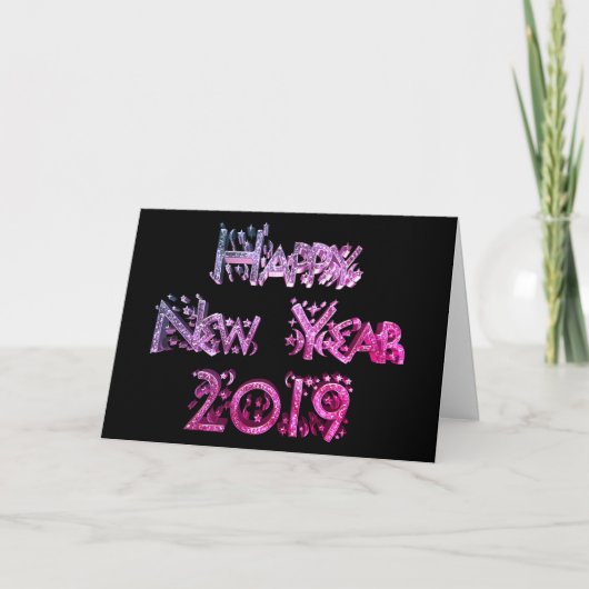 Cartes Pour Fêtes Annuelles Joyeux Nouvel An 2019 Stars Noir et Rose Texte (Devant)