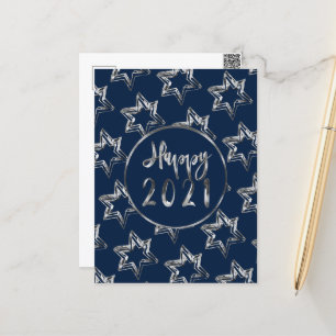 Cartes Pour Fêtes Annuelles Joyeux Nouvel An 2021 Elégant Argent Gris Étoiles