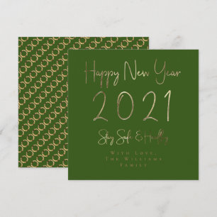 Cartes Pour Fêtes Annuelles Joyeux Nouvel An 2021 Élégant Gold Script Vert