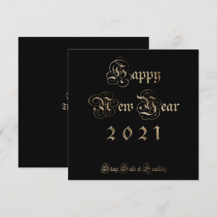 Cartes Pour Fêtes Annuelles Joyeux Nouvel An 2021 Élégant Script noir et or