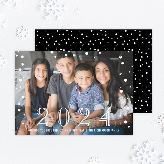 Cartes Pour Fêtes Annuelles Joyeux Nouvel An 2023 Black White Confetti Photo