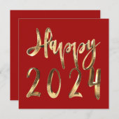 Cartes Pour Fêtes Annuelles Joyeux Nouvel An 2024 Elégant Gold Script Rouge (Devant / Derrière)