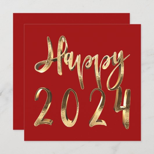 Cartes Pour Fêtes Annuelles Joyeux Nouvel An 2024 Elégant Gold Script Rouge (Devant / Derrière)