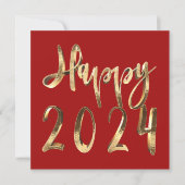 Cartes Pour Fêtes Annuelles Joyeux Nouvel An 2024 Elégant Gold Script Rouge (Devant)