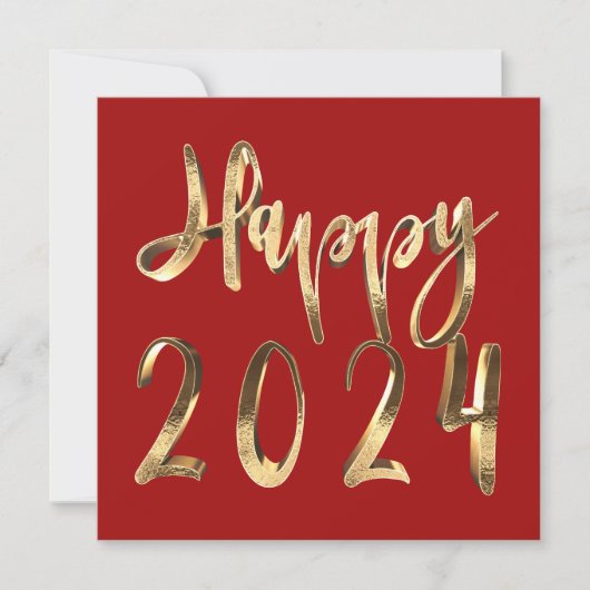 Cartes Pour Fêtes Annuelles Joyeux Nouvel An 2024 Elégant Gold Script Rouge (Devant)