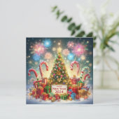 Cartes Pour Fêtes Annuelles Joyeux Nouvel An 2024 Feu d'artifice Arbre de Noël (Debout devant)