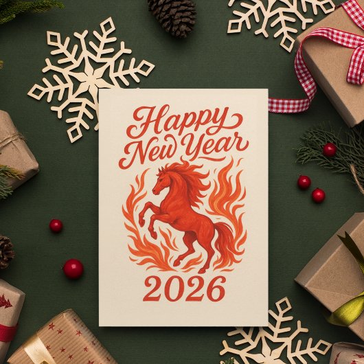 Cartes Pour Fêtes Annuelles Joyeux Nouvel An 2026 Cheval Fiery