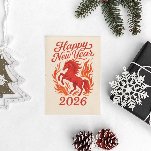 Cartes Pour Fêtes Annuelles Joyeux Nouvel An 2026 Cheval Fiery