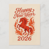 Cartes Pour Fêtes Annuelles Joyeux Nouvel An 2026 Cheval Fiery (Devant)