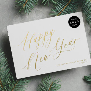 Cartes Pour Fêtes Annuelles Joyeux Nouvel An 2026 or script affaires LOGO