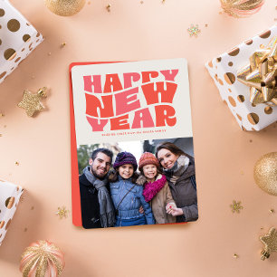 Cartes Pour Fêtes Annuelles Joyeux Nouvel An amusant rétro photo rouge rétro