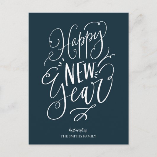 Cartes Pour Fêtes Annuelles Joyeux Nouvel An Bleu Script moderne non photo (Devant)