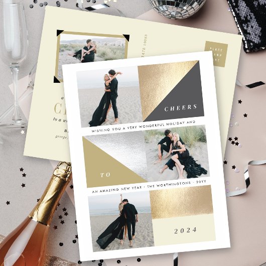 Cartes Pour Fêtes Annuelles Joyeux Nouvel An Blocs d'huile d'or Stylish 3 Phot