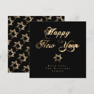 Cartes Pour Fêtes Annuelles Joyeux Nouvel An Elégant Black and Gold Stars