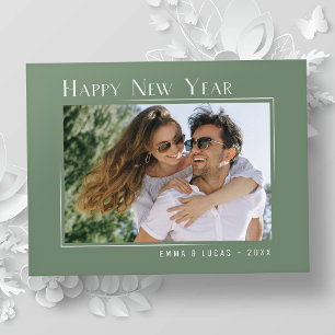 Cartes Pour Fêtes Annuelles Joyeux Nouvel An Élégant Simple Sage Green Photo