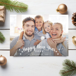 Cartes Pour Fêtes Annuelles Joyeux Nouvel An Étoiles simples Photo de famille 