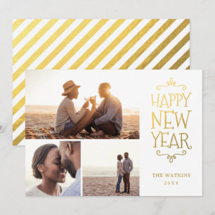 Cartes Pour Fêtes Annuelles Joyeux Nouvel An Faux Foil 3 Photo Collage