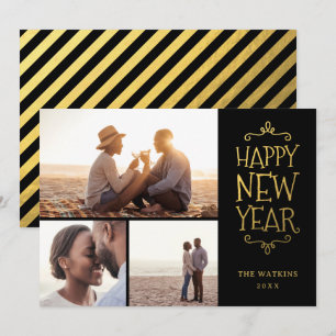 Cartes Pour Fêtes Annuelles Joyeux Nouvel An Faux Foil 3 Photo Collage