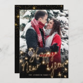 Cartes Pour Fêtes Annuelles Joyeux Nouvel An Gold Sparkle Script PHOTO Salutat (Devant / Derrière)