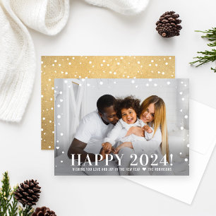 Cartes Pour Fêtes Annuelles Joyeux Nouvel An Moderne 2024 Gold Confetti Photo