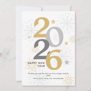 Cartes Pour Fêtes Annuelles Joyeux Nouvel An moderne Feu d'artifice et photo