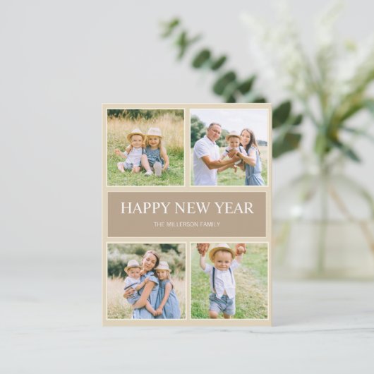 Cartes Pour Fêtes Annuelles Joyeux Nouvel An Moderne Simple 4 Famille Photo (Debout devant)