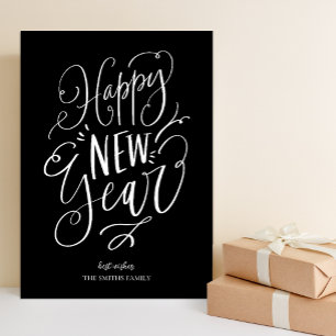 Cartes Pour Fêtes Annuelles Joyeux Nouvel An Noir Script Moderne Non Photo