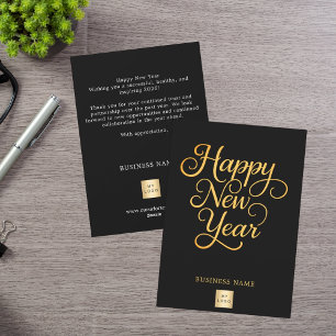 Cartes Pour Fêtes Annuelles Joyeux Nouvel An or noir script logo entreprise