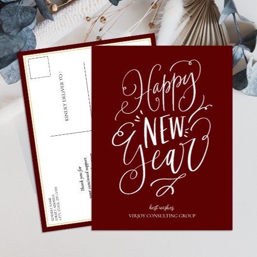 Cartes Pour Fêtes Annuelles Joyeux Nouvel An Rouge Script Moderne