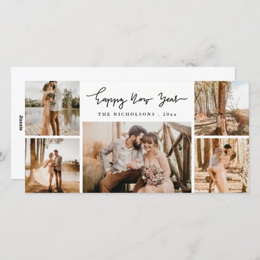 Cartes Pour Fêtes Annuelles Joyeux Nouvel An Script minimal Multi Photo Holida (Devant / Derrière)