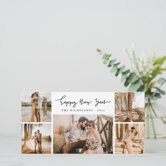 Cartes Pour Fêtes Annuelles Joyeux Nouvel An Script minimal Multi Photo Holida (Debout devant)