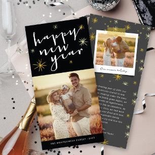 Cartes Pour Fêtes Annuelles Joyeux Nouvel An Script moderne Gold Starburst Pho