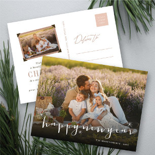 Cartes Pour Fêtes Annuelles Joyeux Nouvel An Script moderne Gold Starburst Pho