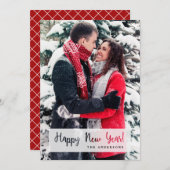 Cartes Pour Fêtes Annuelles Joyeux Nouvel An Simple Découpe Script Texte Photo (Devant / Derrière)