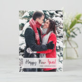 Cartes Pour Fêtes Annuelles Joyeux Nouvel An Simple Découpe Script Texte Photo (Debout devant)