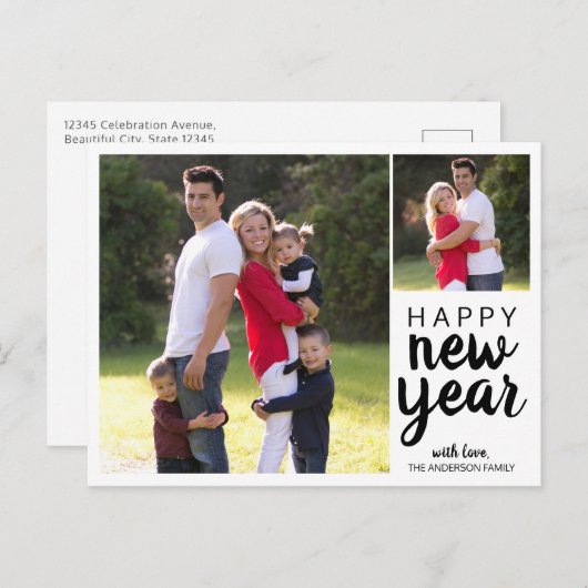 Cartes Pour Fêtes Annuelles Joyeux Nouvel An Vacances Photo Simple Script Mode (Devant / Derrière)