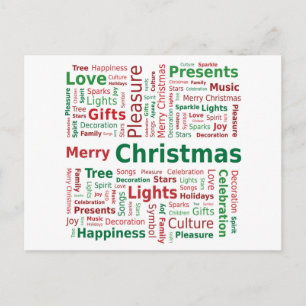 Cartes Pour Fêtes Annuelles Joyeux nuage de mots de Noël en vert rouge