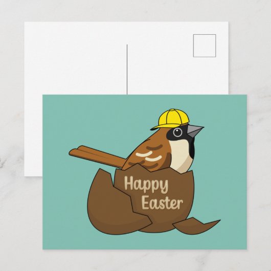 Cartes Pour Fêtes Annuelles Joyeux Oeuf Chocolat Sparrow à Pâques (Devant / Derrière)