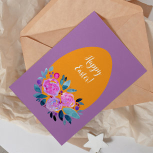 Cartes Pour Fêtes Annuelles Joyeux oeuf floral de Pâques aquarelle