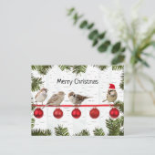 Cartes Pour Fêtes Annuelles Joyeux Oiseaux de Noël sur un membre (Debout devant)