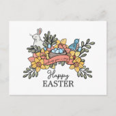 Cartes Pour Fêtes Annuelles Joyeux Oiseaux de Pâques et Lapin (Devant)