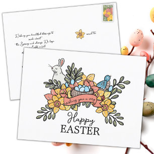 Cartes Pour Fêtes Annuelles Joyeux Oiseaux de Pâques et Lapin