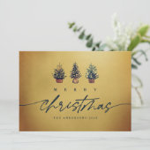 Cartes Pour Fêtes Annuelles Joyeux or Aquarelle de Noël Arbre vert Script (Debout devant)